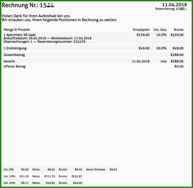 Rechnung Airbnb Muster