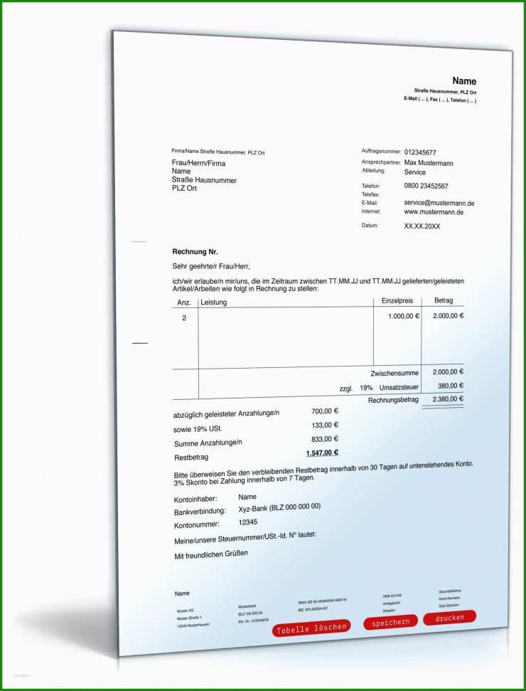 Rechnung Anfordern Vorlage
