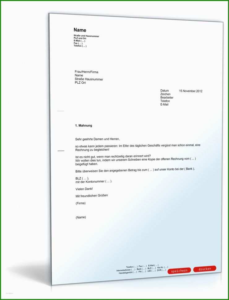 Rechnung Anmahnen Vorlage