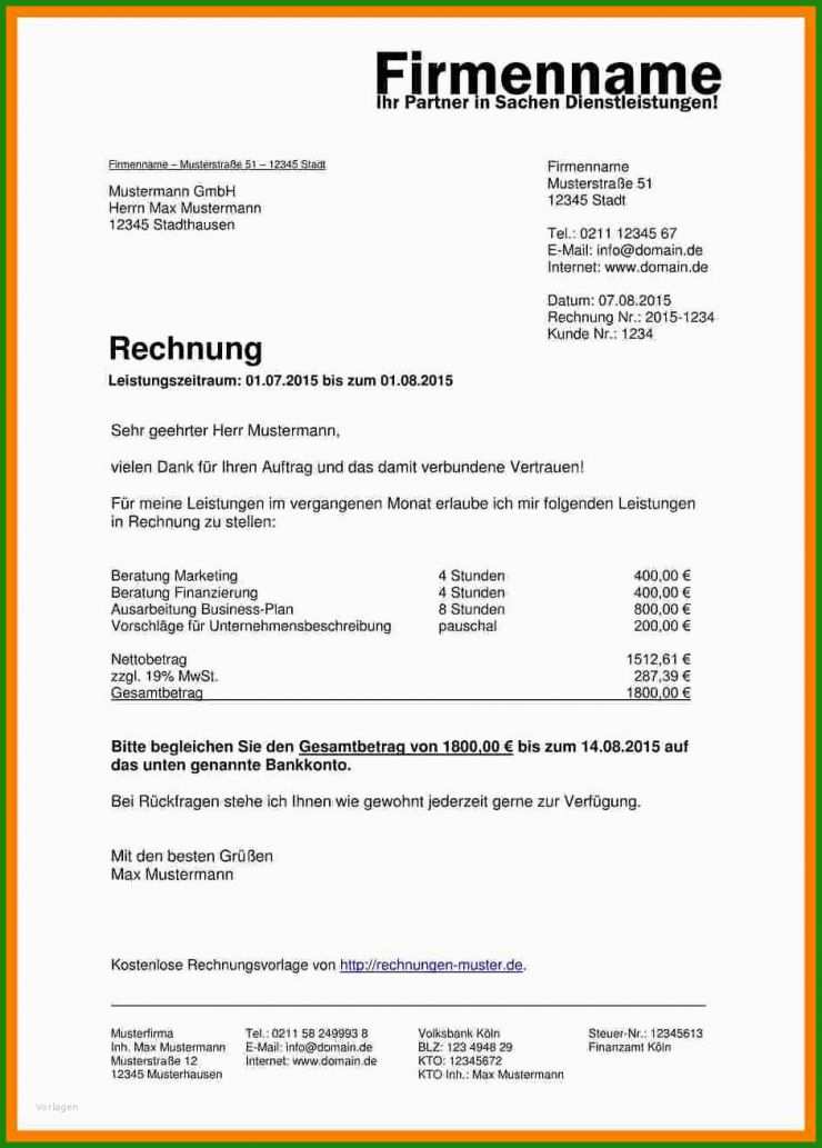 Rechnung Arbeitszeit Muster