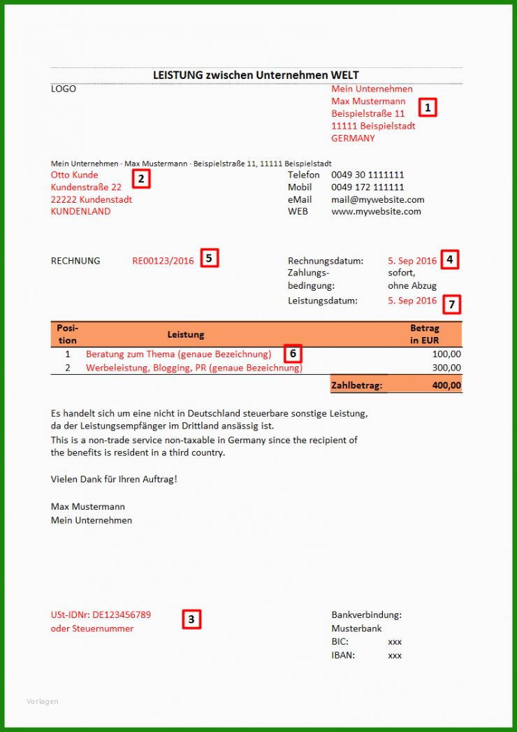 Rechnung Ausland Muster