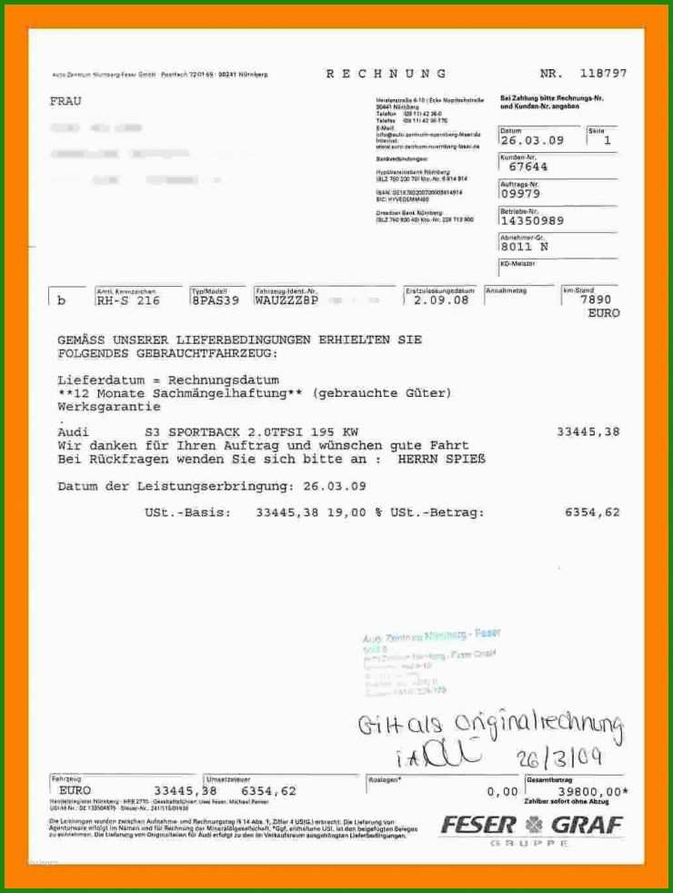 Rechnung Autoverkauf Gewerblich Muster