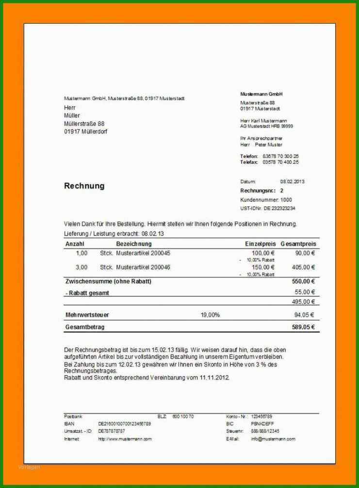 Rechnung Barzahlung Vorlage