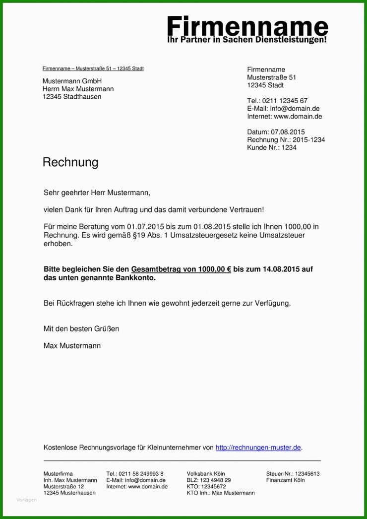 Rechnung Einzelunternehmen Muster