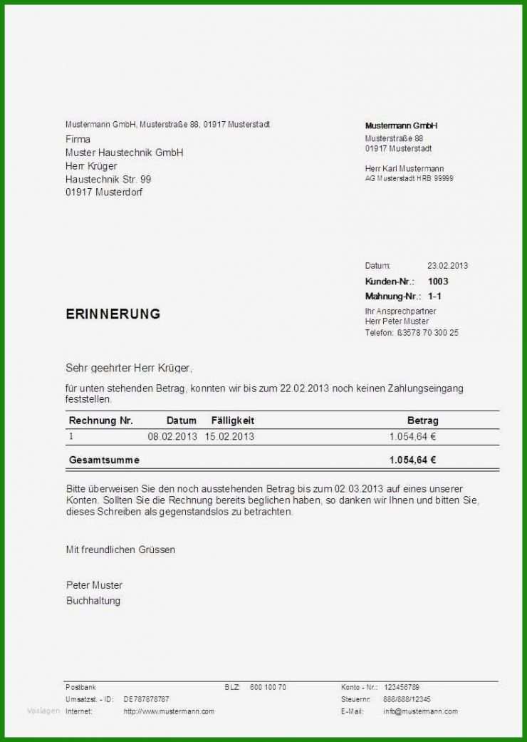 Rechnung Erinnerung Schreiben Muster