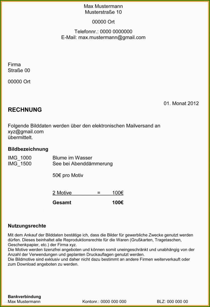 Rechnung Erstellen Muster Kostenlos