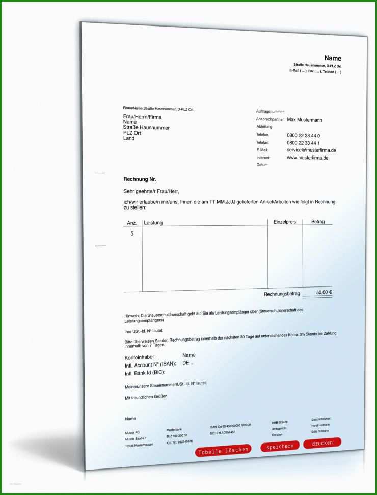 Rechnung Eu Ausland Muster Englisch