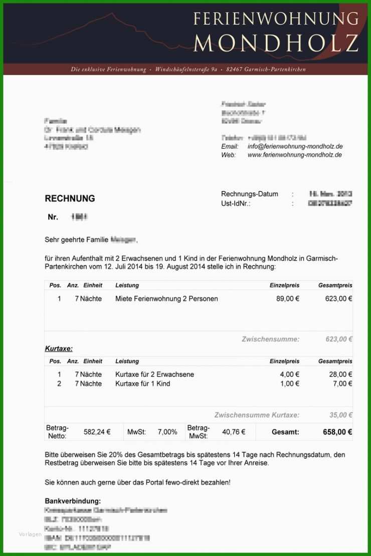 Rechnung Ferienwohnung Muster