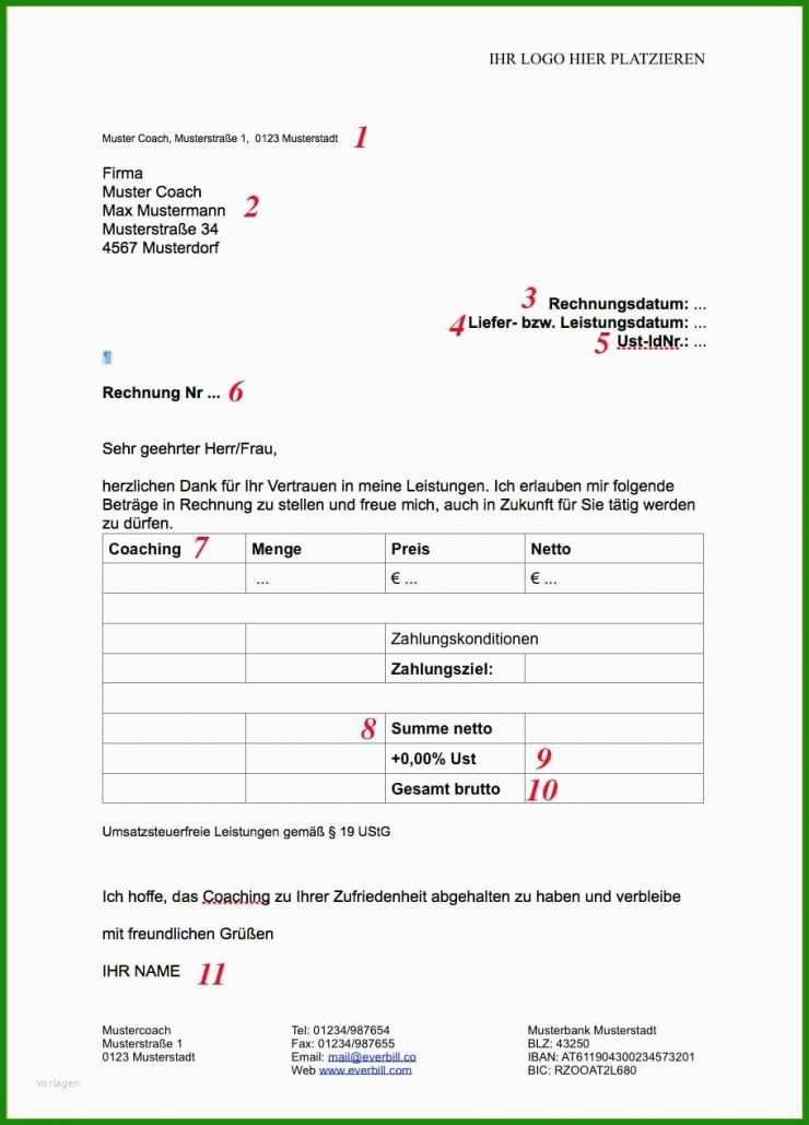 Rechnung Freiberufler Muster Word