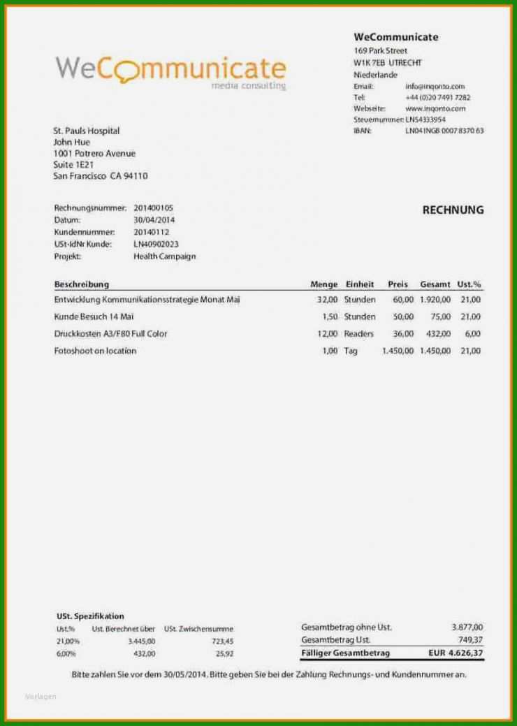 Rechnung Freiberufler Vorlage Word