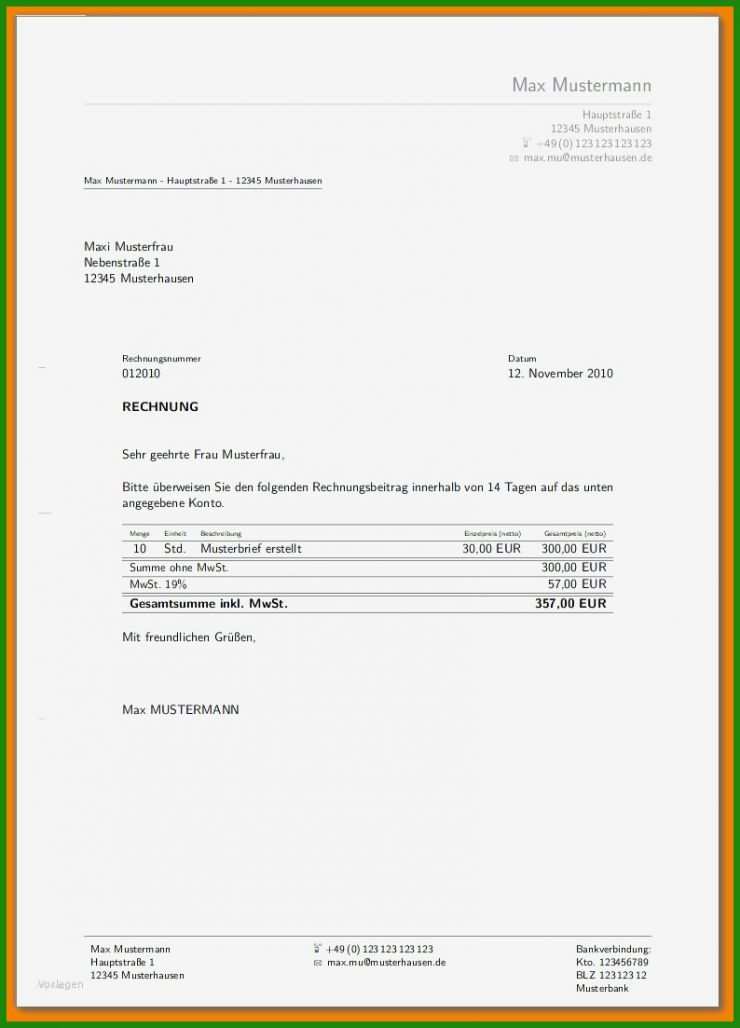 Rechnung Für Ausland Ohne Mwst Vorlage