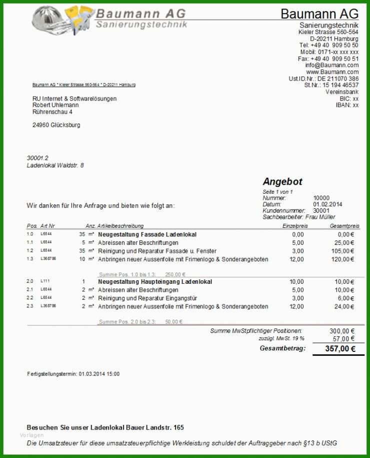 Rechnung Gebäudereinigung Muster