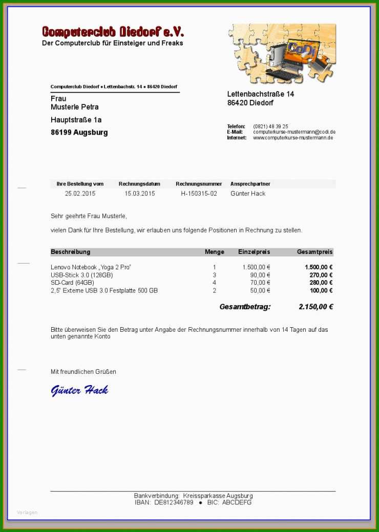 Rechnung Gemeinnütziger Verein Muster