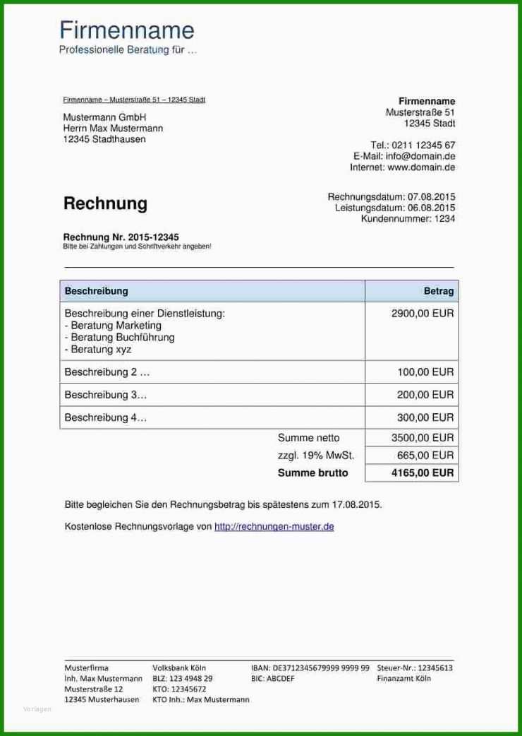 Rechnung Handwerker Vorlage