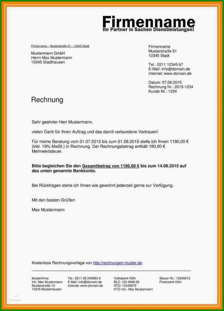 Rechnung Honorar Vorlage