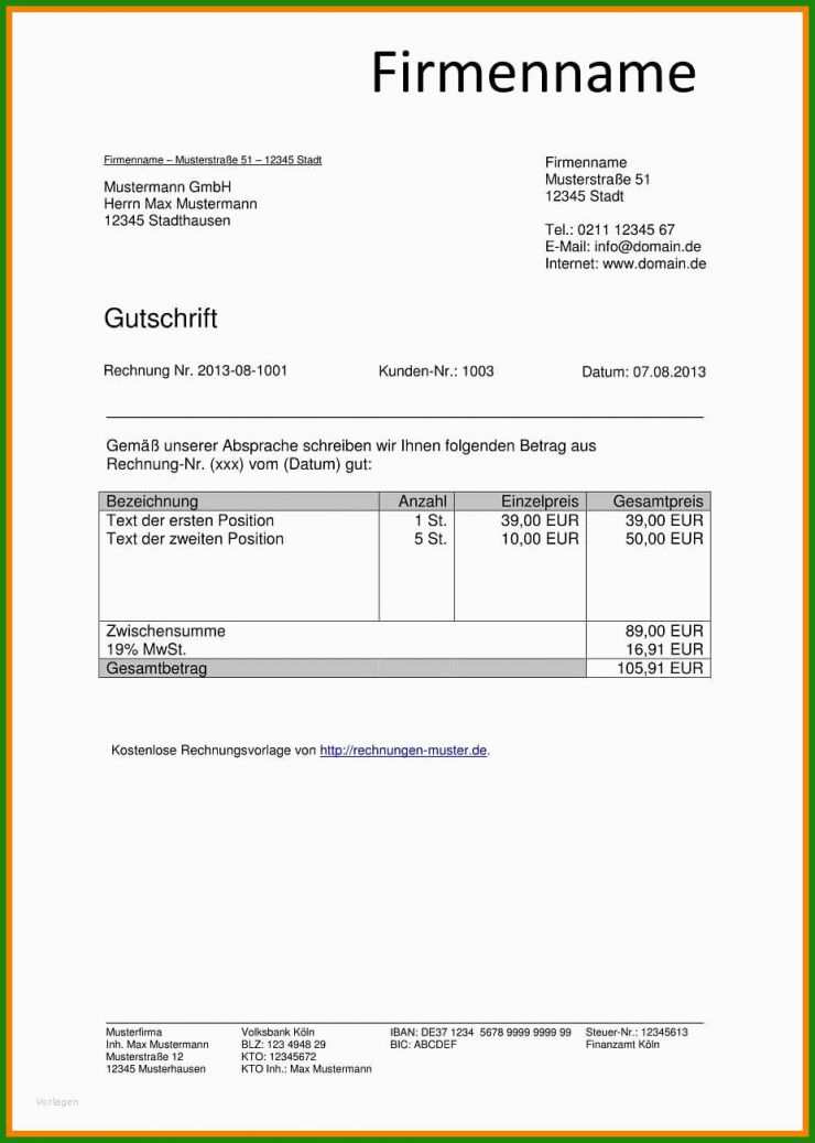 Rechnung Kleinbetrag Muster
