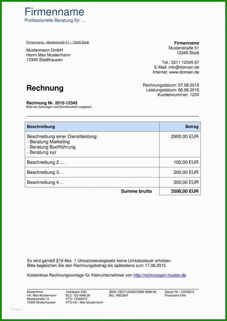 Rechnung Kleinunternehmer Vorlage