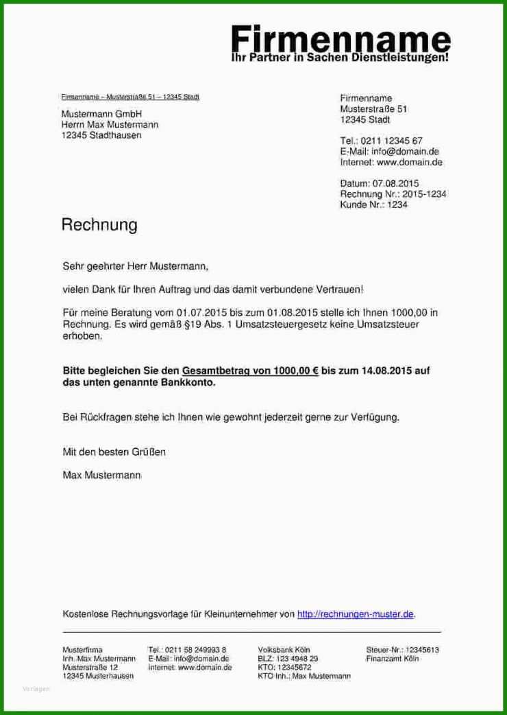 Rechnung Leistungsbeschreibung Muster