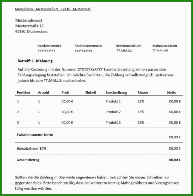 Rechnung Mahnung Vorlage
