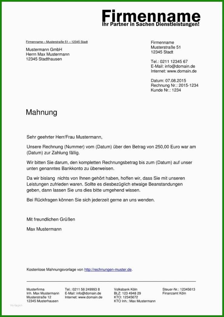 Rechnung Mahnung Vorlagen