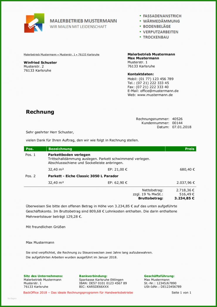 Rechnung Mit Ausgewiesener Mwst Muster