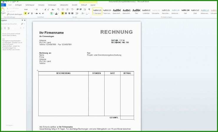 Rechnung Muster Baugewerbe