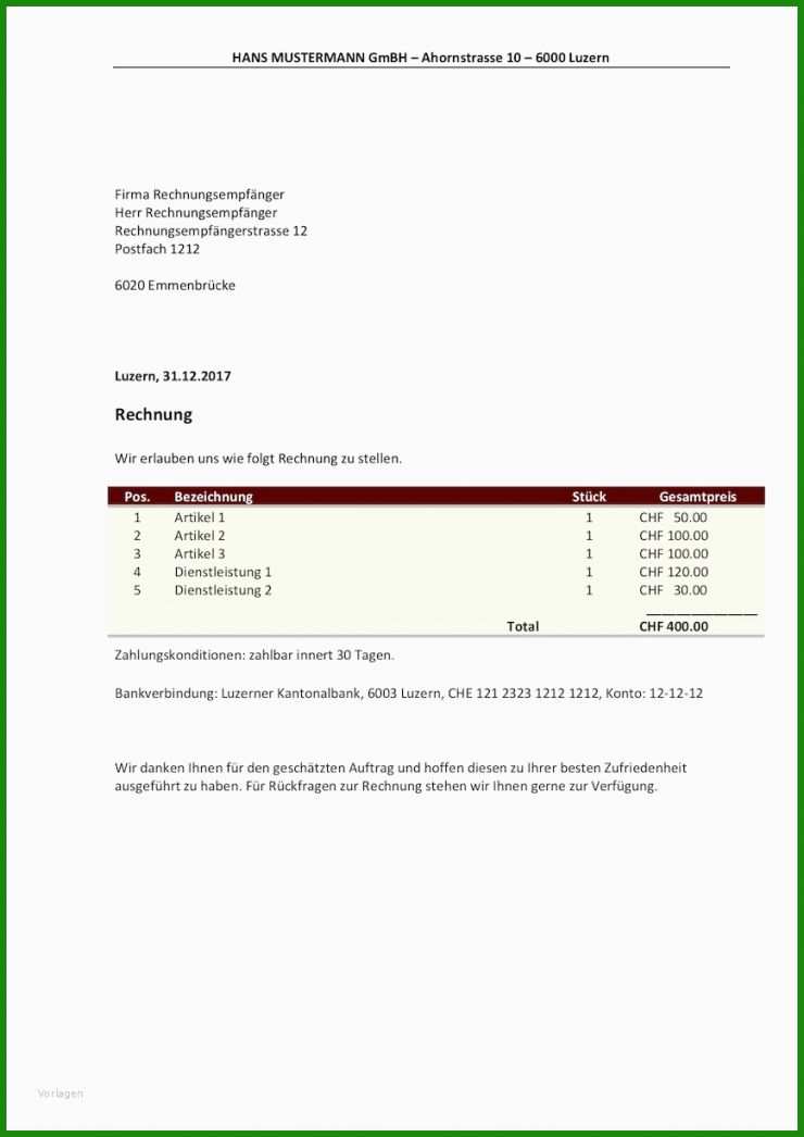 Rechnung Muster Excel
