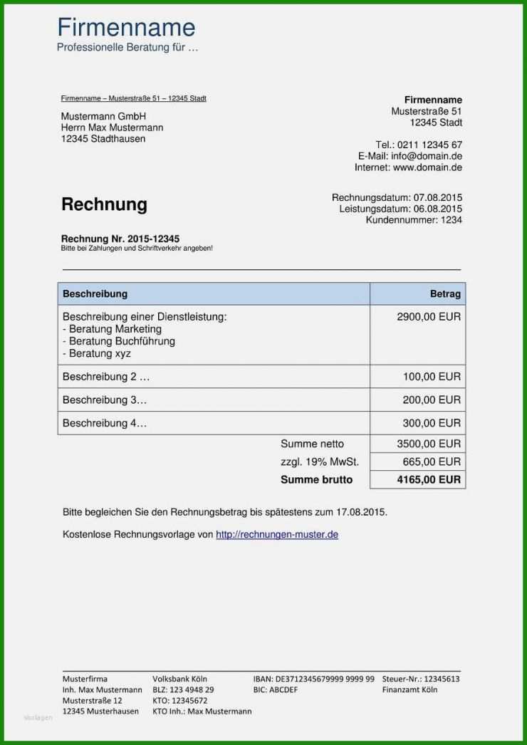 Rechnung Muster Kostenlos
