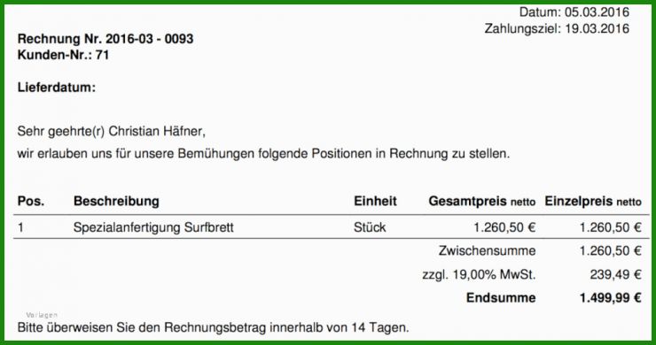 Rechnung Muster Mwst