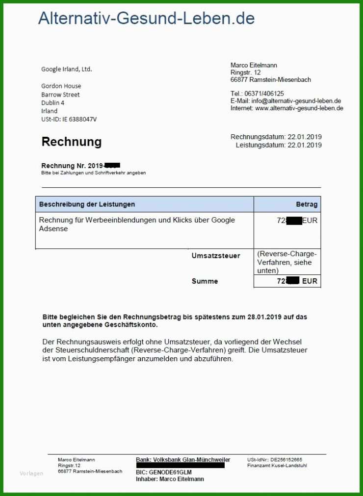 Rechnung Muster Reverse Charge