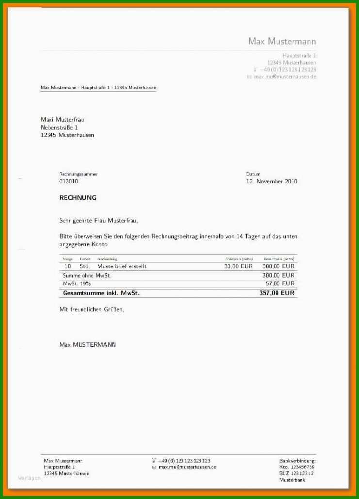 Rechnung Muster Von Privatperson