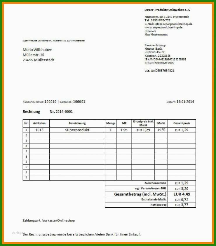 Rechnung Nachberechnung Umsatzsteuer Muster