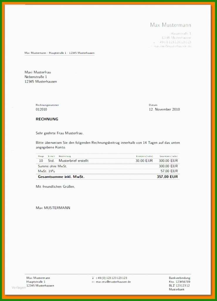 Rechnung Ohne Mehrwertsteuer Vorlage österreich