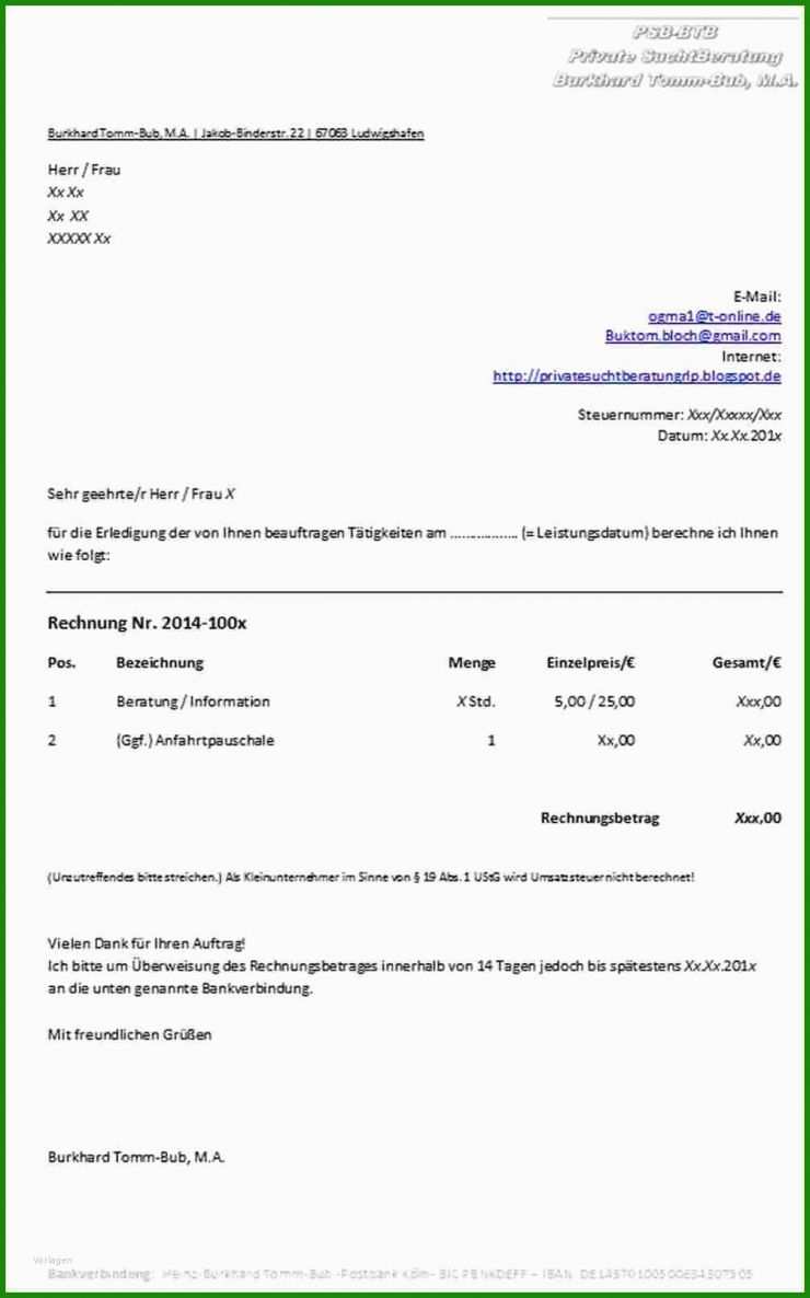 Rechnung Ohne Mwst Schreiben Vorlage