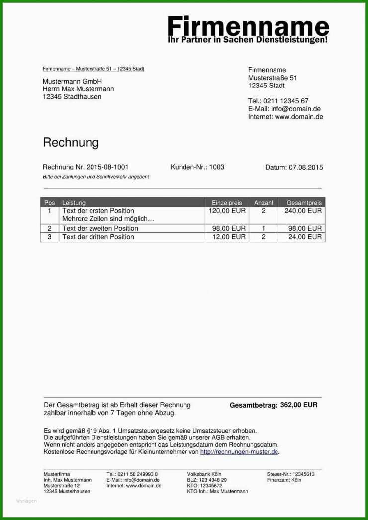Rechnung Ohne Mwst Vorlage