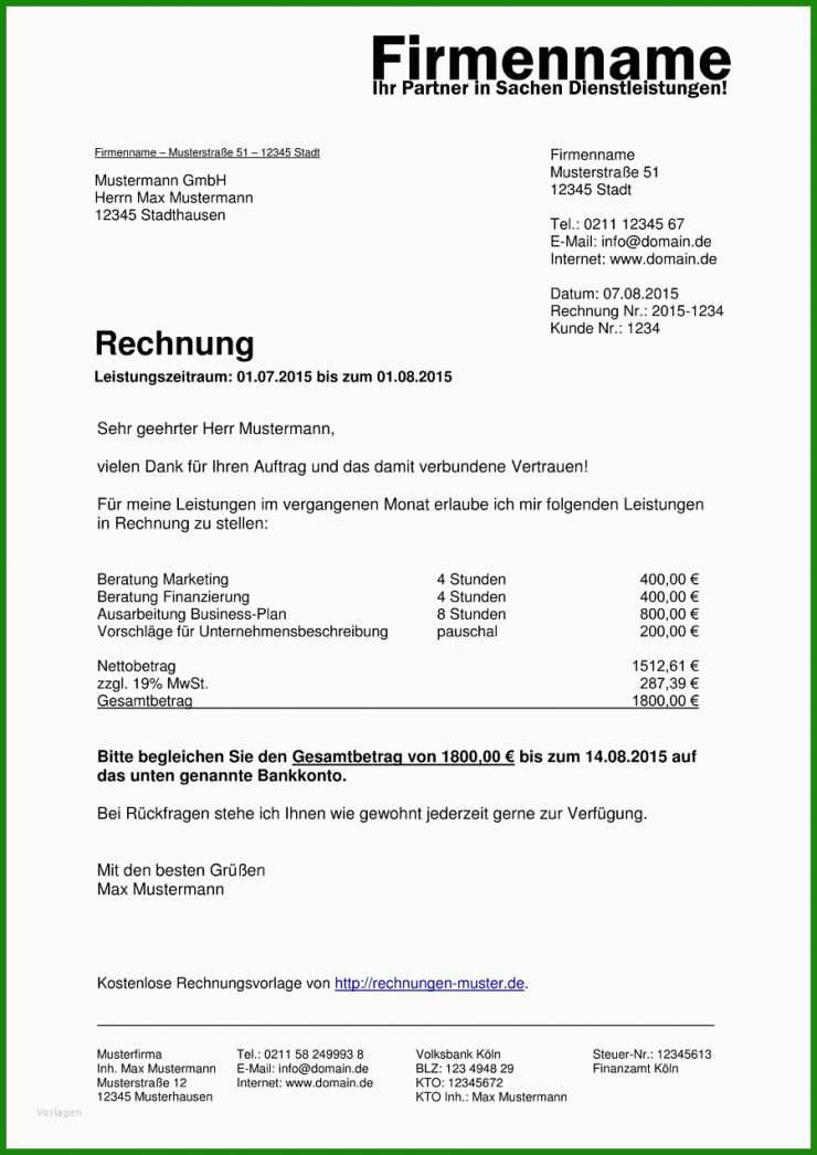 Rechnung Online Schreiben Vorlage