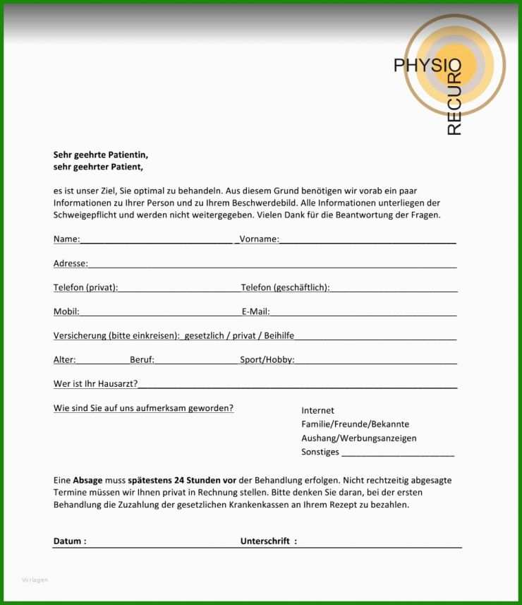 Rechnung Physiotherapie Privatpatient Muster