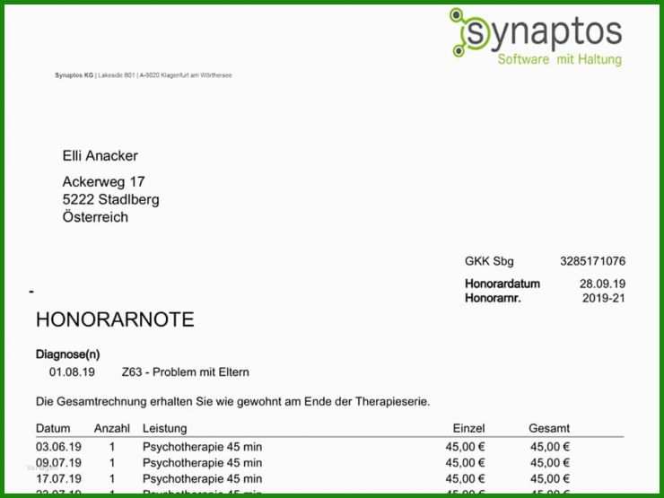 Rechnung Psychotherapie Vorlage
