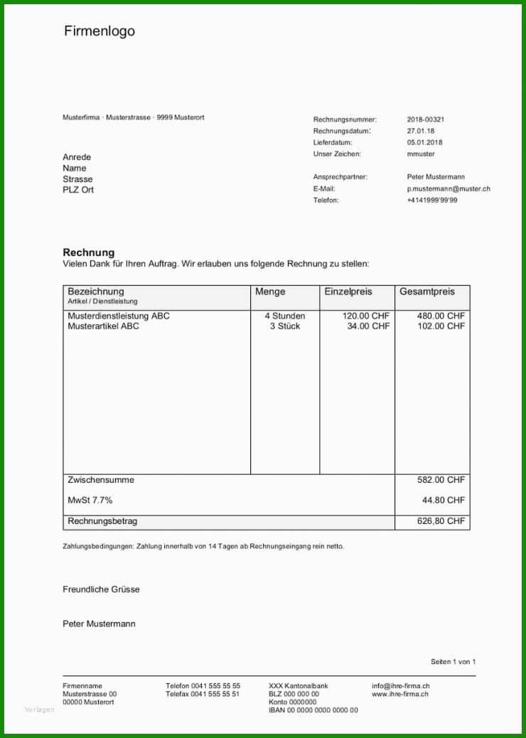 Rechnung Quittung Vorlage