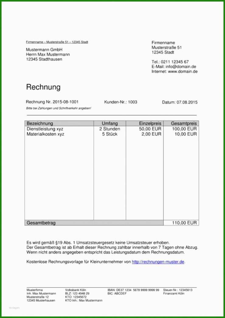 Rechnung Reverse Charge Muster