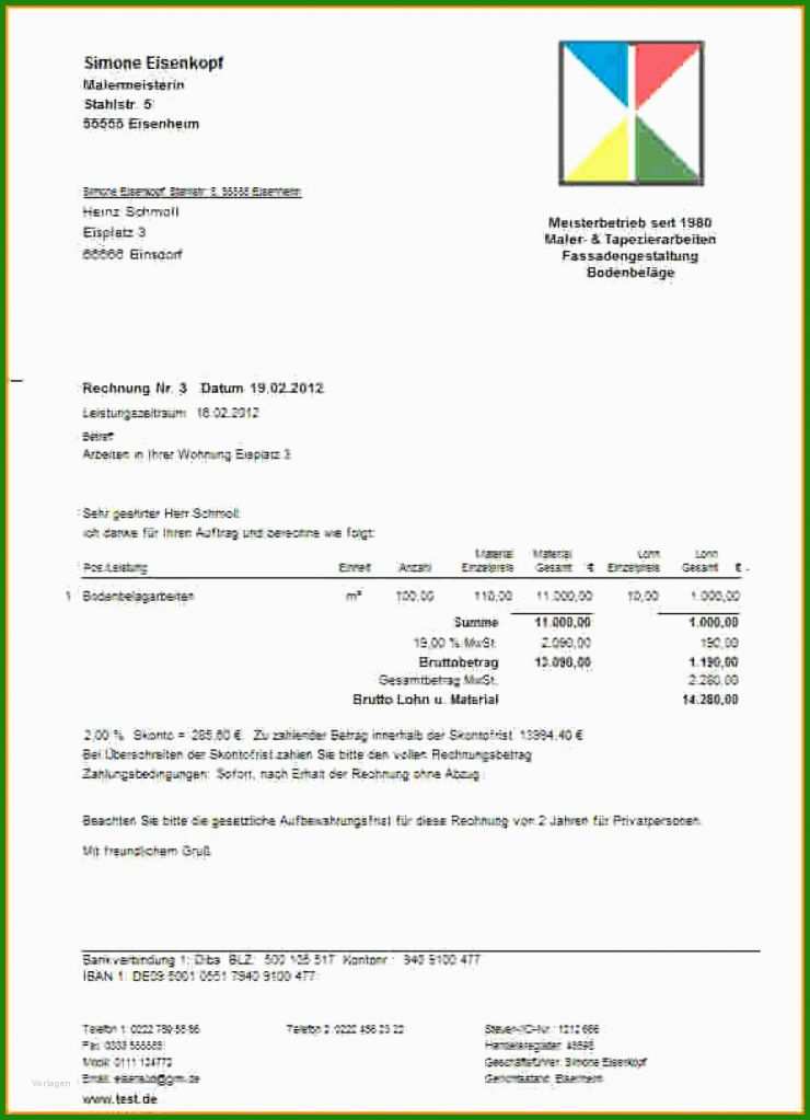 Rechnung Schreiben Kleingewerbe Vorlage