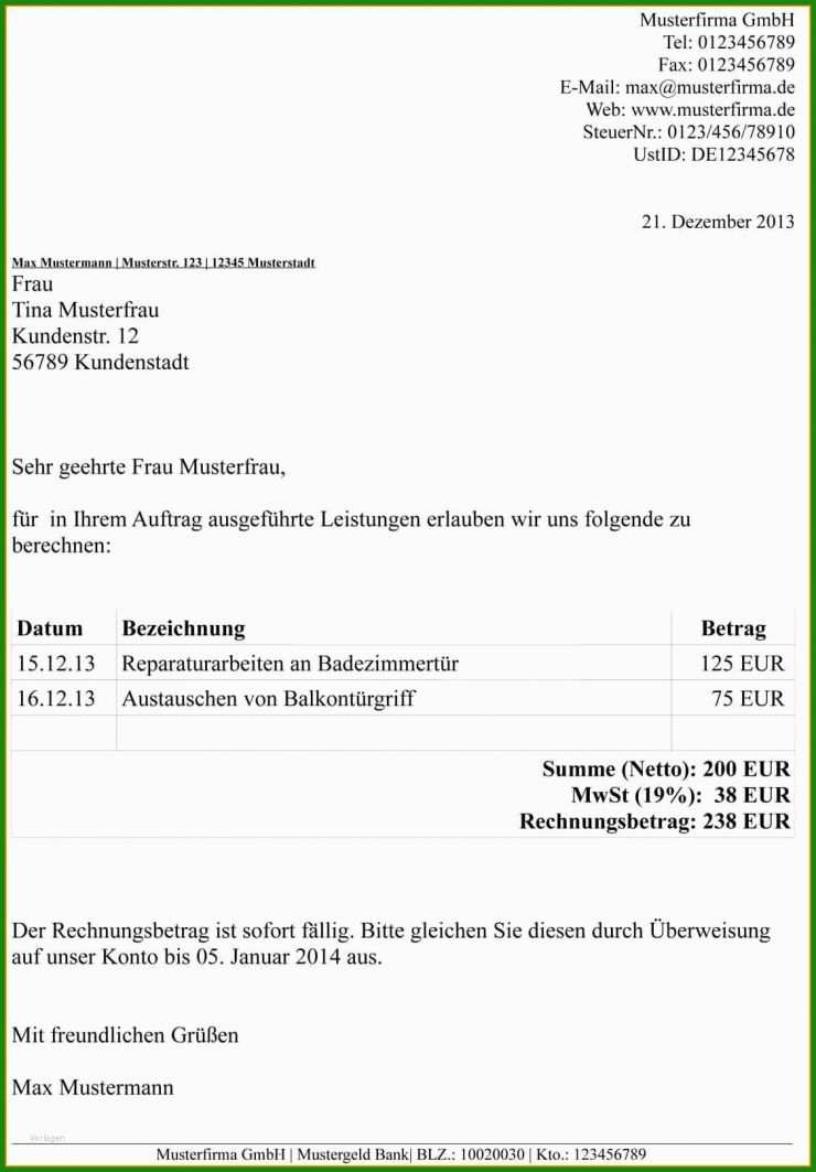 Rechnung Schreiben Muster Freiberufler