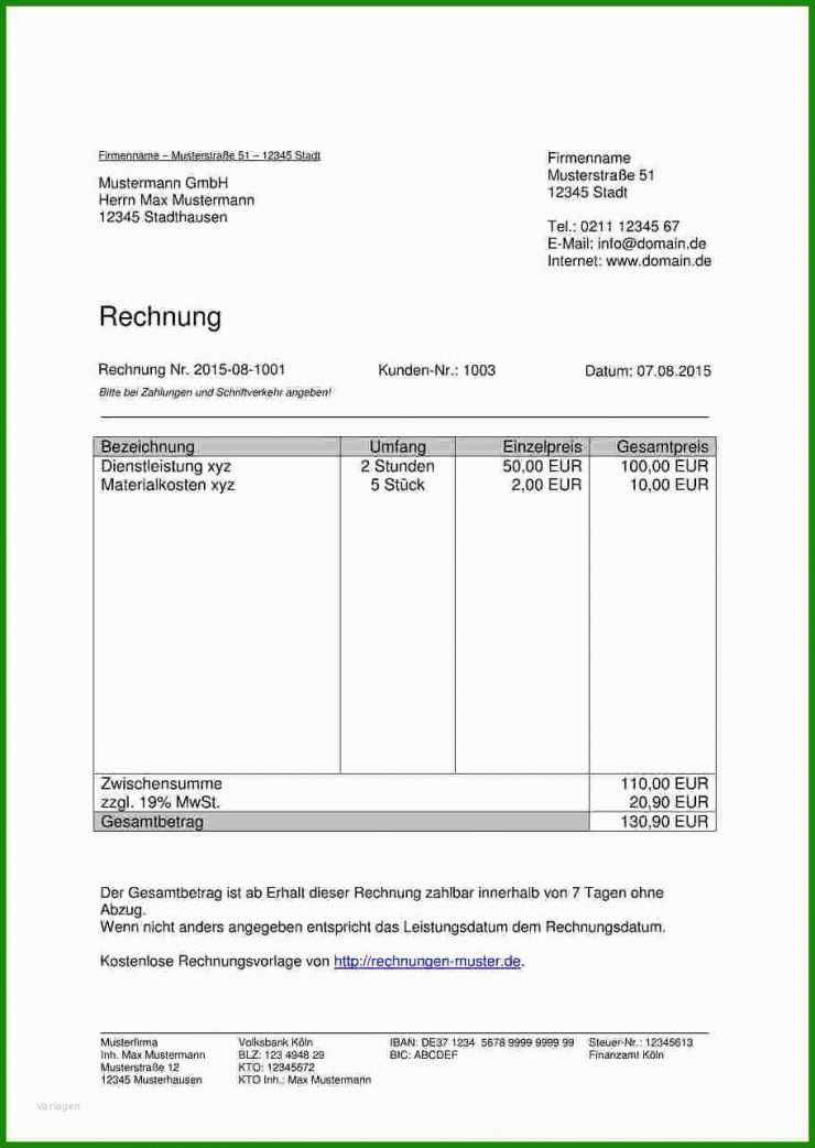 Rechnung Schreiben Ohne Gewerbe Vorlage