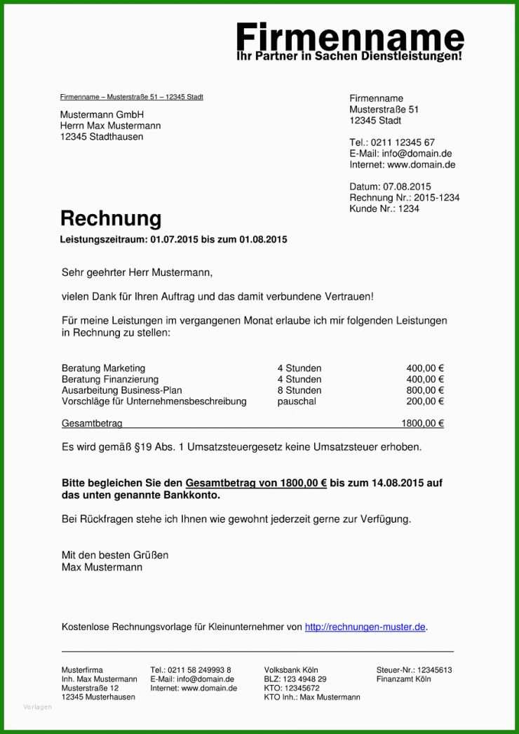 Rechnung Schreiben Stundenlohn Muster