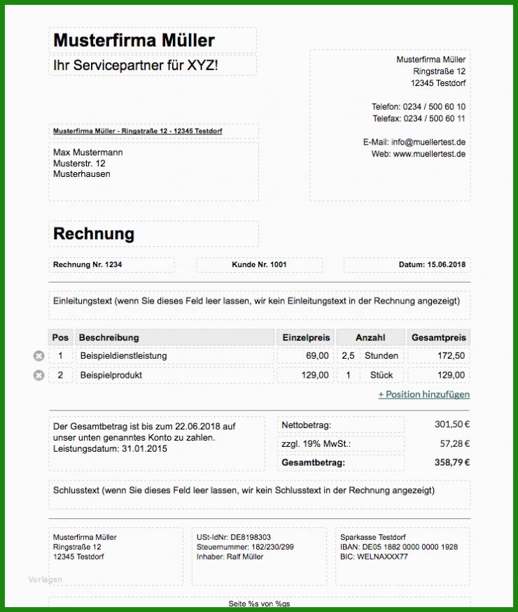 Rechnung Schreiben Vorlage Kleinunternehmer