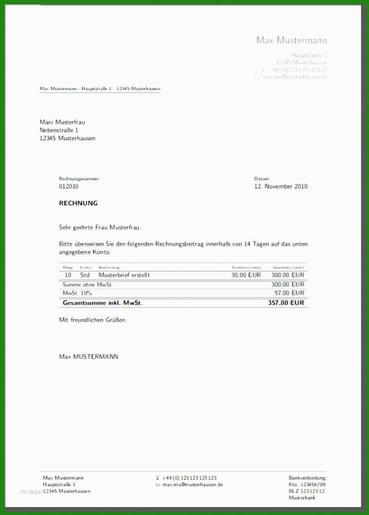 Rechnung Schreiben Vorlage Word
