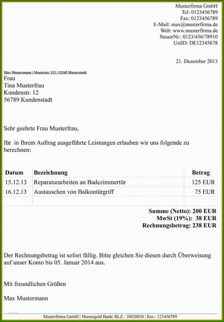 Rechnung sonstige Leistung Drittland Muster