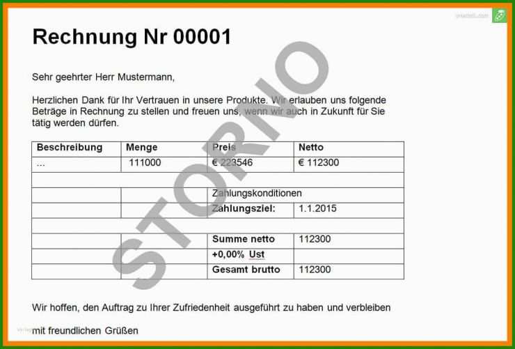 Rechnung Stornieren Vorlage