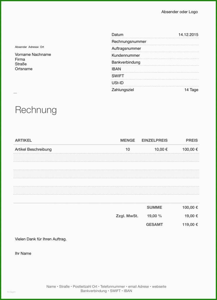 Rechnung Unter 150 Euro Vorlage