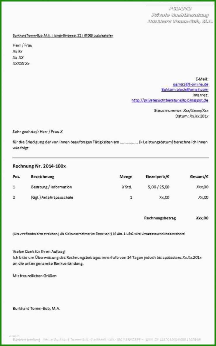 Rechnung Unternehmensberatung Muster